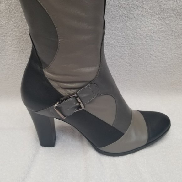 All new and unworn tall boots in grey and black leather. - Picture 3 of 6